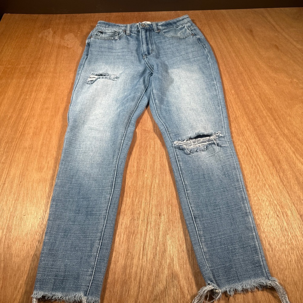 KanCan High Rise Skinny Jeans Women 1/24(27) Blue Distressed Raw Hem Denim